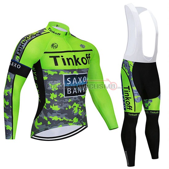 Abbigliamento Ciclismo Tinkoff Saxo Bank Manica Lunga 2020 Verde Camuffamento